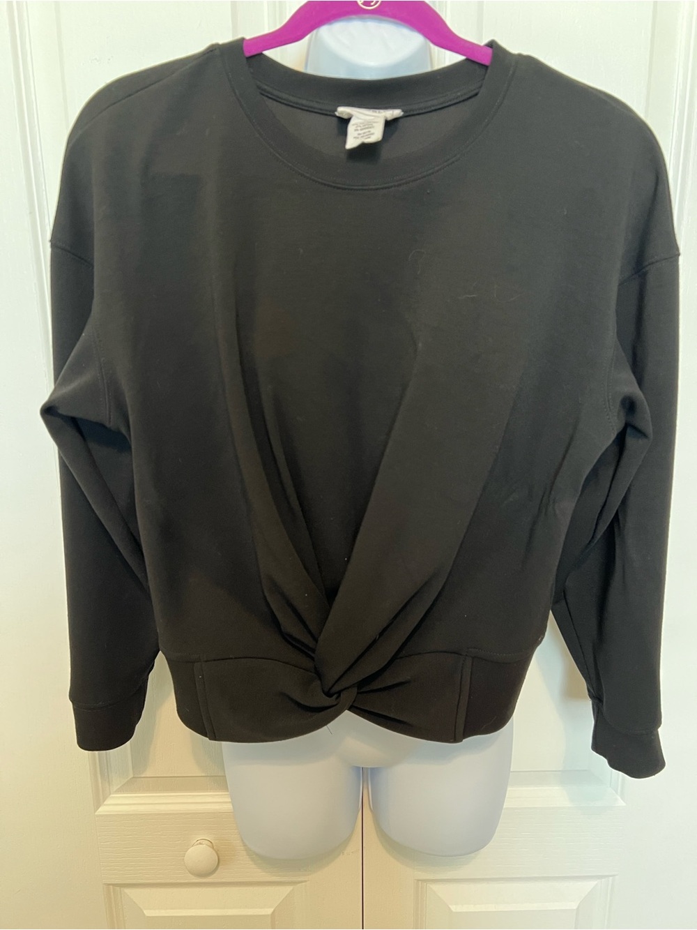 For The Republic Black Twist-Front Crewneck Top